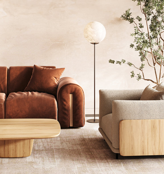 现代客厅配有舒适的家具，是放松和家庭聚会的理想选择，3d渲染图片下载