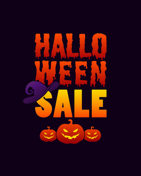 万圣节销售横幅，标签，徽章，贴纸与血腥的铭文万圣节，女巫帽子上的文字销售和万圣节南瓜图片下载
