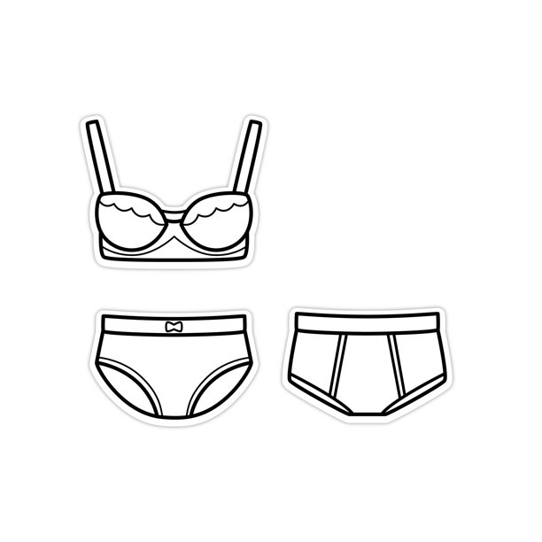 矢量插图内衣集与胸罩，内裤和男人的内裤卡通插图黑白图纸为孩子们学习根据图片的颜色。图片下载
