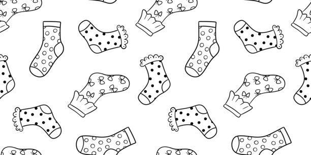 无缝图案与有趣的袜子，线涂鸦插图图片下载