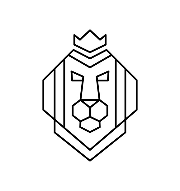 狮子标志与皇冠或现代线条图标。矢量线艺术设计与大胆的轮廓。黑白像素完美的极简主义符号隔离白色背景图片下载