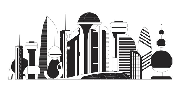 未来主义建筑未来主义城市黑白线条插画图片下载