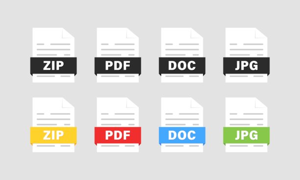 文件集图标的类型。平面和剪影风格。矢量图标。图片下载