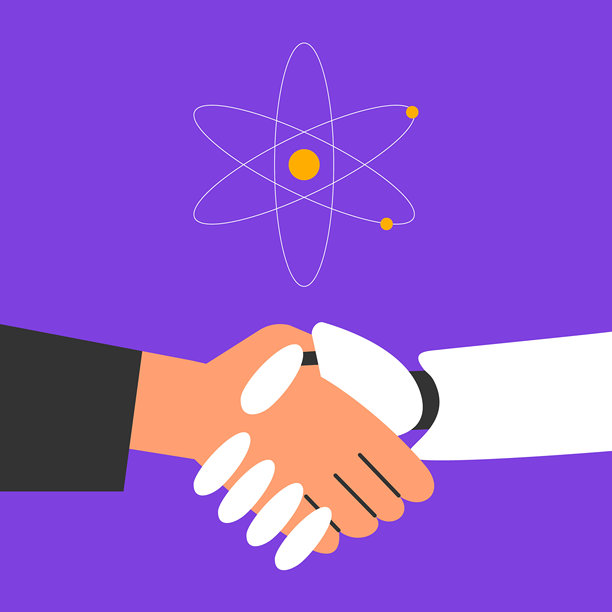 世界科学日，机器人和人类握手。图片下载