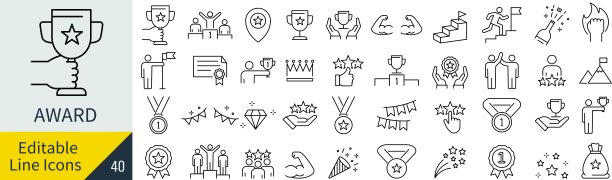 矢量单色奖线艺术图标集图片下载