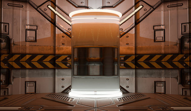 低温胶囊冬眠3D插图人体冷冻胶囊玻璃管冷冻液体冬眠科幻传送科学技术冷冻足类动物冷冻足类动物实验室设备实验室场景图片下载