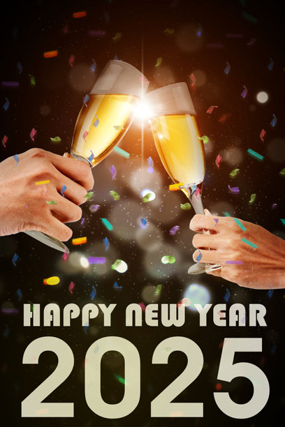 在庆祝2025年新年的派对上，双手碰杯品尝美味的香槟图片下载
