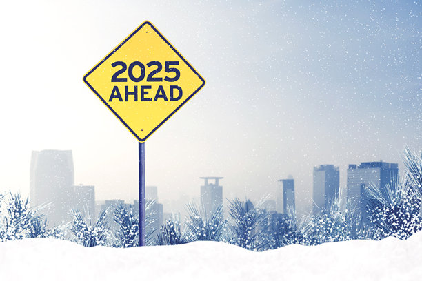 2025年新年快乐，圣诞祝福，路牌为背景，走向远方图片下载