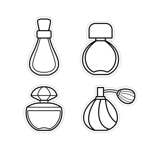 矢量插图集香水瓶代表香水和豪华的黑色和白色绘图为孩子们学习根据图片的颜色。图片下载