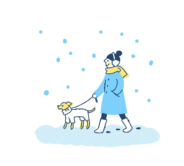 一个女人在下雪天遛狗图片下载