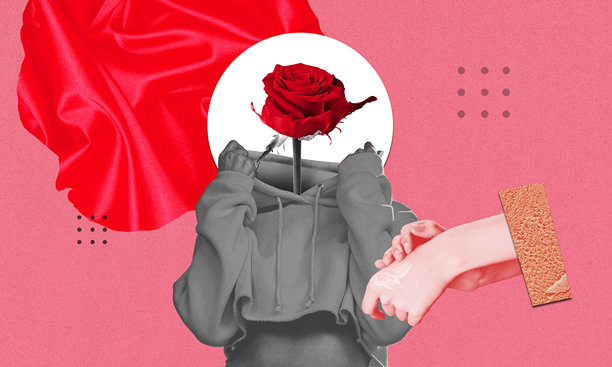 红玫瑰花卉头像拼贴插画图片下载