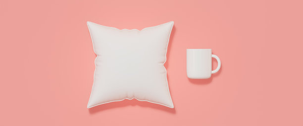 白色枕头和马克杯模型在粉红色的背景图片下载