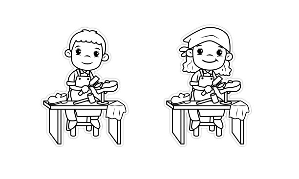 矢量插图的卡通鞋匠修理鞋与锤子在鞋楦图片下载