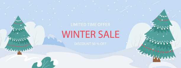 冬季景观矢量雪的背景。带有复制空间的空模板设计。冬季大减价，有雪花和圣诞树。的雪堆。晴空万里。暴雪。卡通壁纸。图片下载