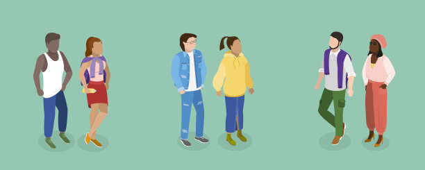 三维等距平面矢量集的时尚夫妇图片下载