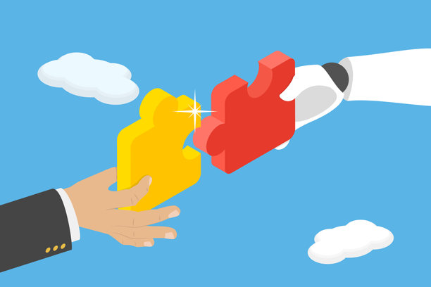 人工智能助手帮助做生意的3D等距平面矢量插图图片下载