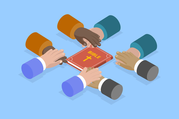 祈祷的三维等距平面矢量插图图片下载