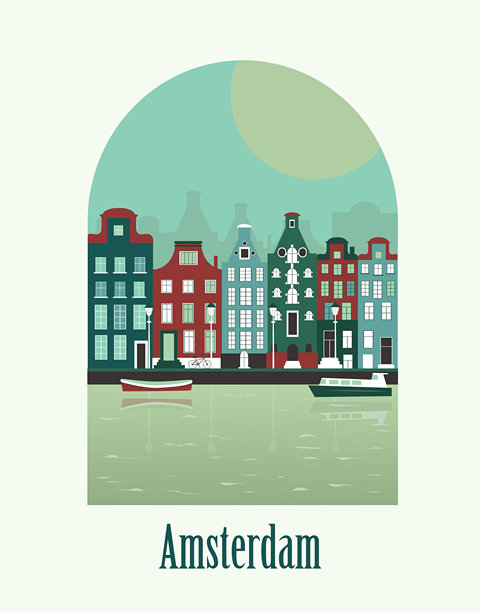 阿姆斯特丹城市的拱门插图。图片下载