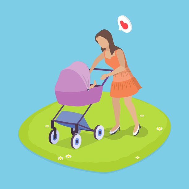 新妈妈的三维等距平面矢量插图图片下载