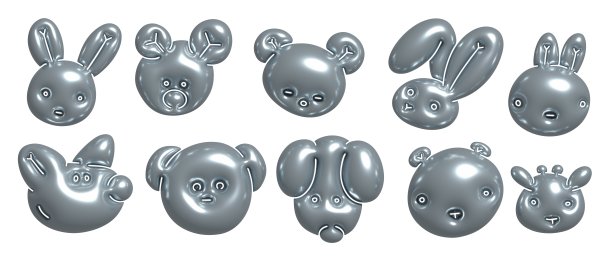 抽象的金属泡沫形状的动物口在透明的背景。y2k镀铬道具设计。流动的发光球体。3d光栅渲染插图。图片下载