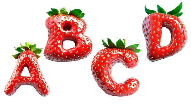 创建一个草莓形状的3D字母“ABCD”。图片下载