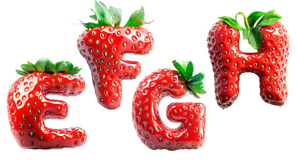 创建一个三维字母“E,F,G,H”设计成草莓。图片下载