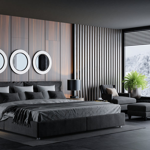 黑色豪华现代复古风格的主卧室图片下载