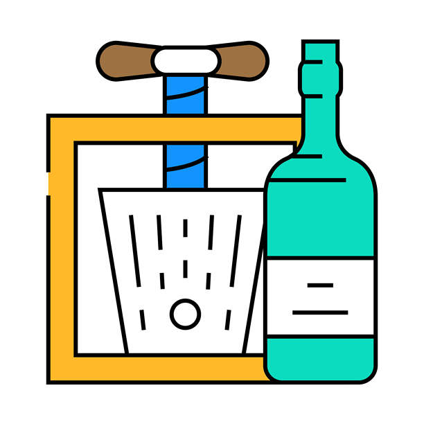 酿酒葡萄酒酒精饮料生产图标彩色插图图片下载