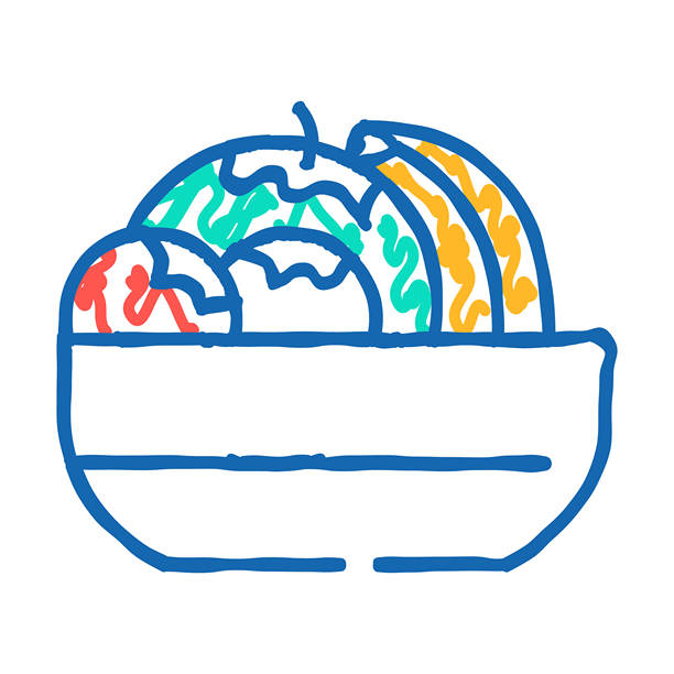 水果和浆果在盘子自助餐图标涂鸦插图图片下载