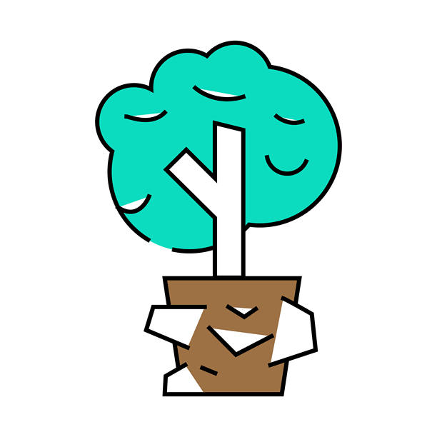 树木植物在房子图标彩色插图图片下载