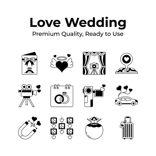 抓住这个创意精心制作的爱情和婚礼图标集图片下载