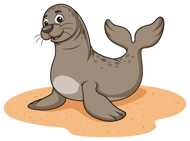 沙滩上的海狮卡通插画图片下载