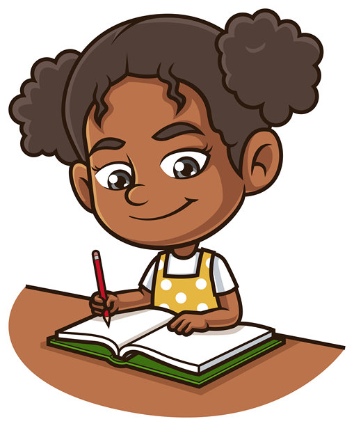 非裔美国女孩正在做家庭作业卡通插画图片下载