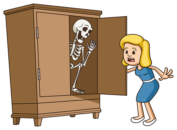 流行的说法是“衣柜里的骷髅”卡通插画图片下载