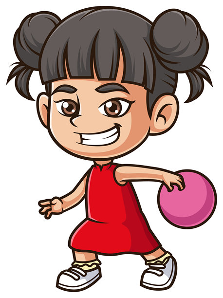 亚洲女孩保龄球卡通插画图片下载