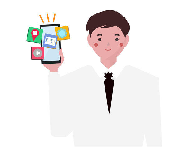 商人使用手机应用程序。矢量图图片下载