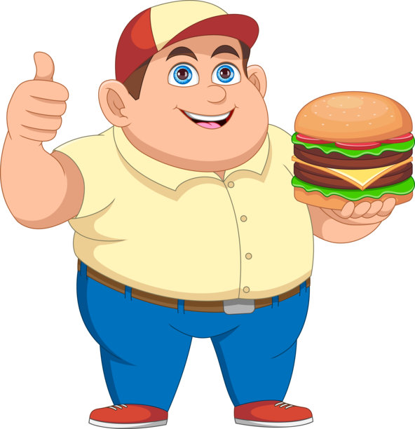 胖男孩拿着汉堡，竖起大拇指图片下载