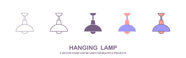 挂灯，设置。吊灯，灯，灯泡-现代室内元素，美丽的图标收集。矢量插图隔离图片下载