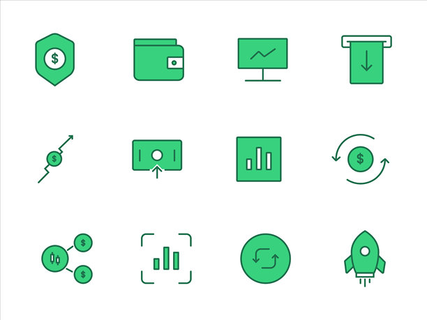 投资颜色图标集矢量插图图片下载