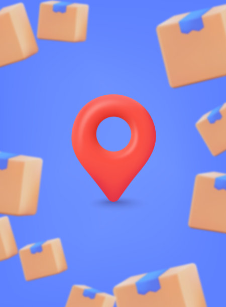 纸箱发货包装盒上有易碎标志。交货地点。3D矢量插图。图片下载