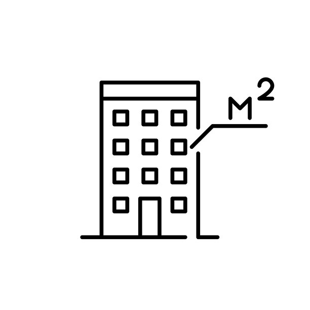 高层公寓楼和平米标志。紧凑的城市生活空间。房地产维度。像素完美矢量图标图片下载