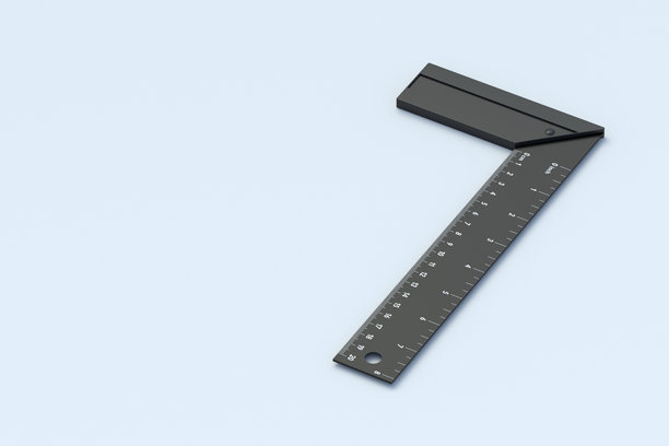 灰色背景上的黑色木工方块。角的工具。木工和金属加工用测量仪器。建筑设备。副本的空间。三维渲染图片下载