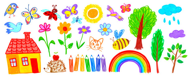 矢量插图收集的儿童图纸图片下载