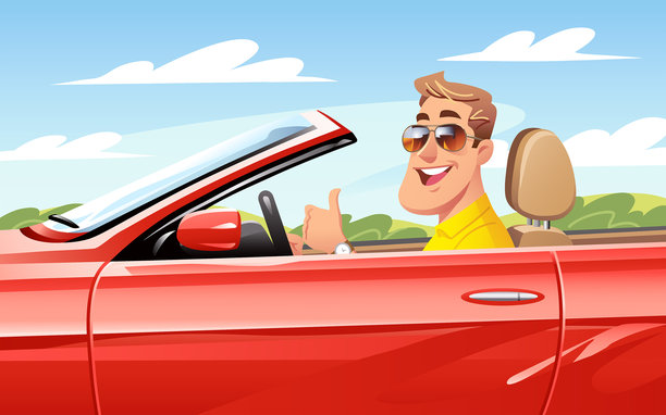 驾驶红色敞篷车的男子图片下载