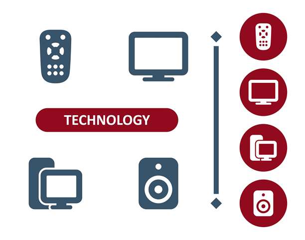 科技图标。设备，遥控器，电视，电视机，pc，台式机，电脑，扬声器图标图片下载
