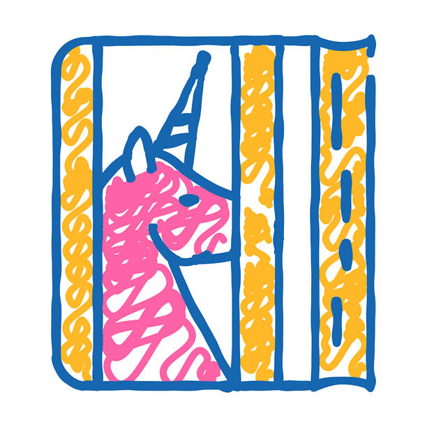 日记与独角兽图标涂鸦插图图片下载