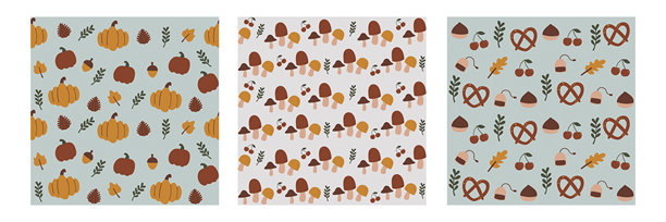 手绘无缝图案插画集可爱的秋天假期。粉彩手绘概念。用于壁纸，纹理，背景，礼品包装，印刷品，背景，纺织品，卡片图片下载