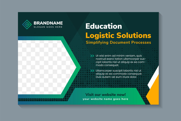 抽象设计海报横幅模板配标题是教育物流解决方案，简化文档处理。水平布局与空间的照片拼贴绿色背景。图片下载
