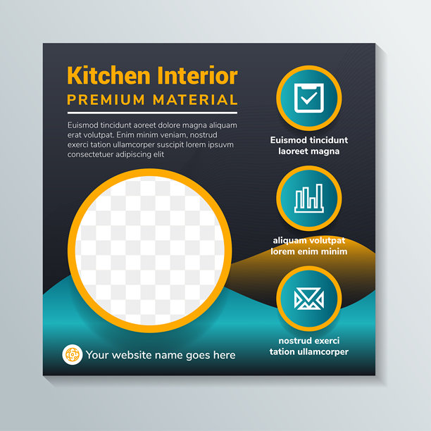 抽象设计社交媒体feed帖子横幅模板与标题是厨房内部优质材料。方形布局与空间的照片拼贴黑色背景。图片下载