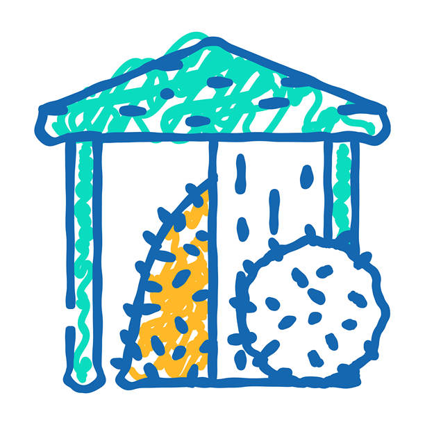 干草在谷仓图标涂鸦插图图片下载